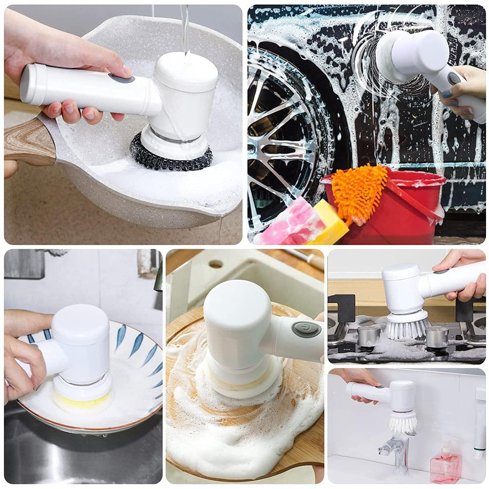 5-in-1 Electric Spin Scrubber - cleaning bathroom tiles and grout