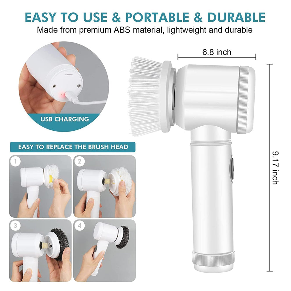 5-in-1 Electric Spin Scrubber - cordless design with charging cable