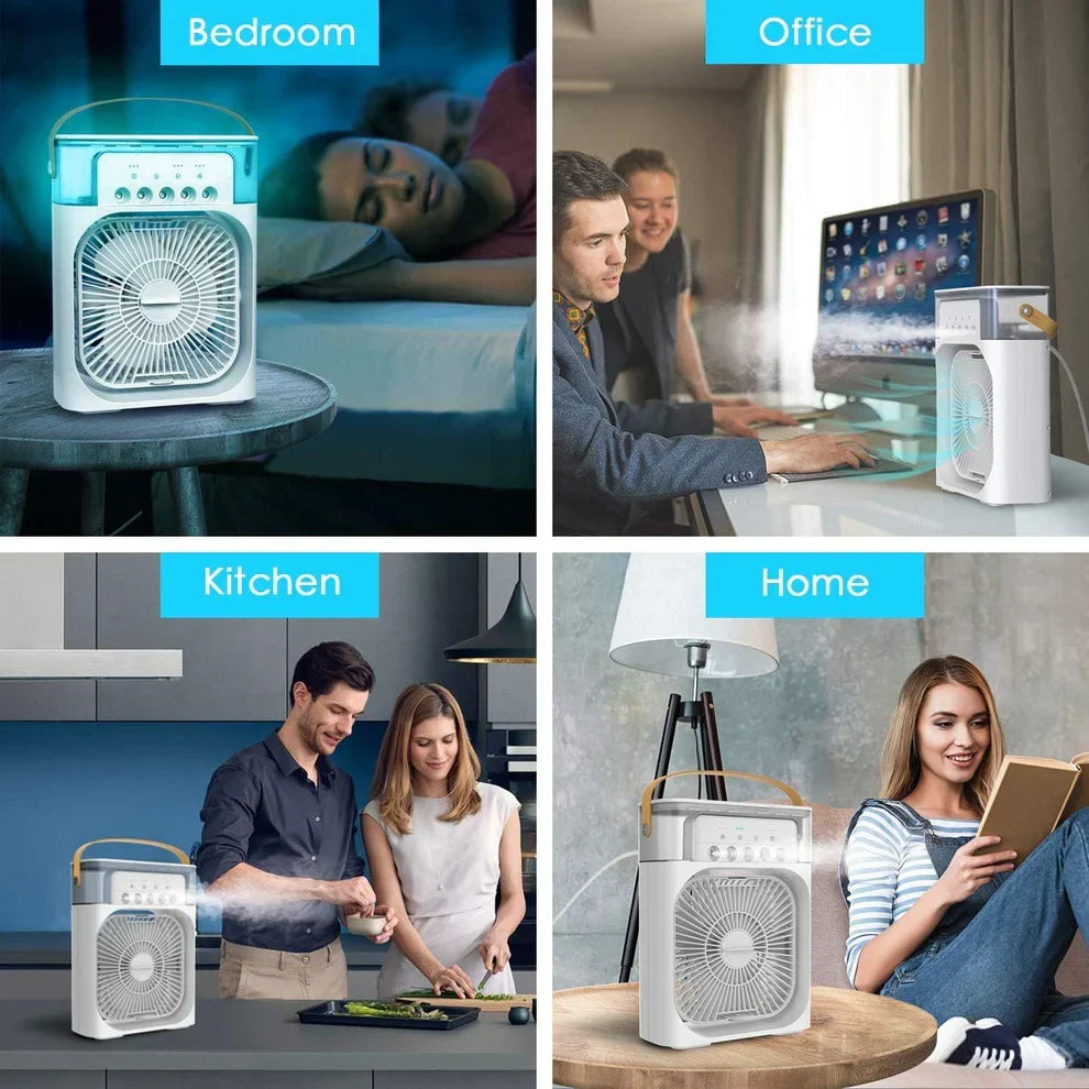 3-in-1 Mini Portable Air Cooler – Portable AC with Humidifier & LED Light | USB Powered Cooling Fan Best For Home and Office