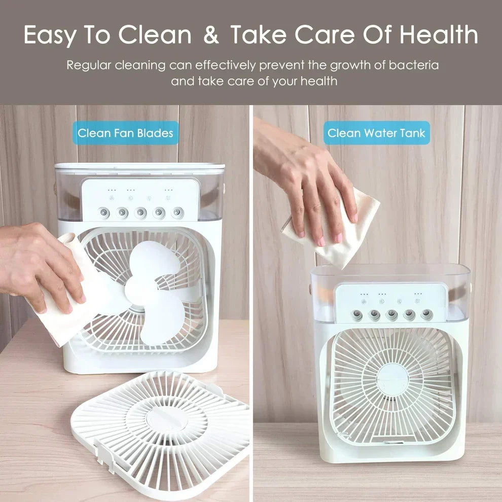 3-in-1 Mini Portable Air Cooler – Portable AC with Humidifier & LED Light | USB Powered Cooling Fan Best For Home and Office