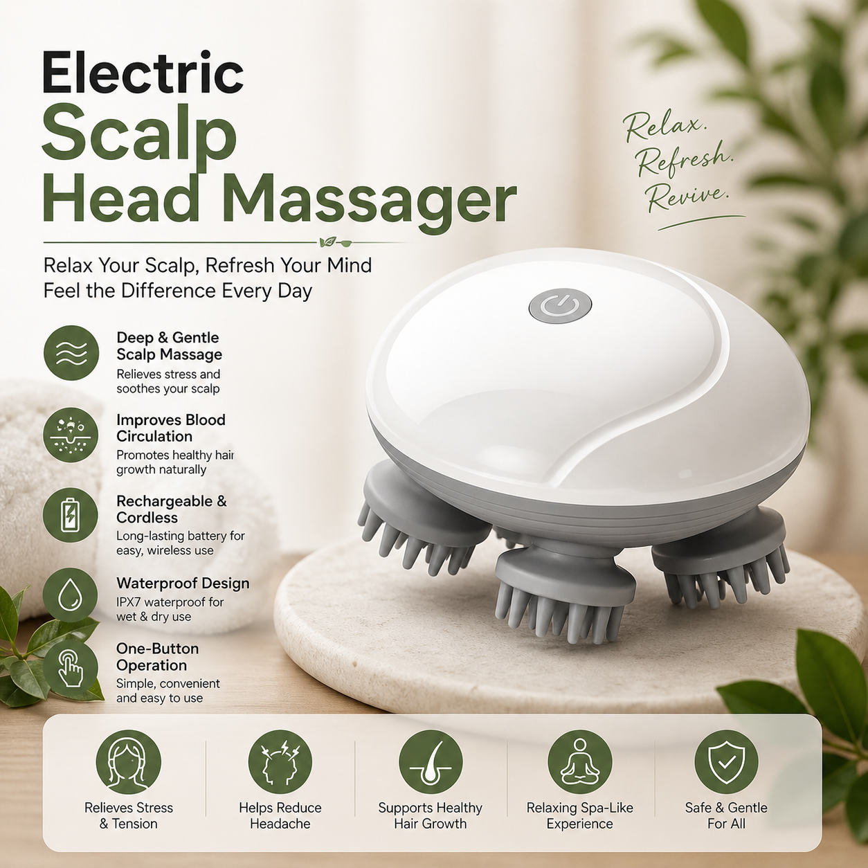Electric Scalp Head Massager – Deep Relaxation, Hair Growth & Stress Relief Wireless Massager